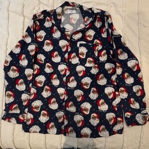 (Quantity: 2) Old Navy Men's Long Sleeve Shirts - Navy with Santa Print